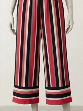 Suzy Shier Red, Black & Cream Striped Cropped Wide-Leg Pants